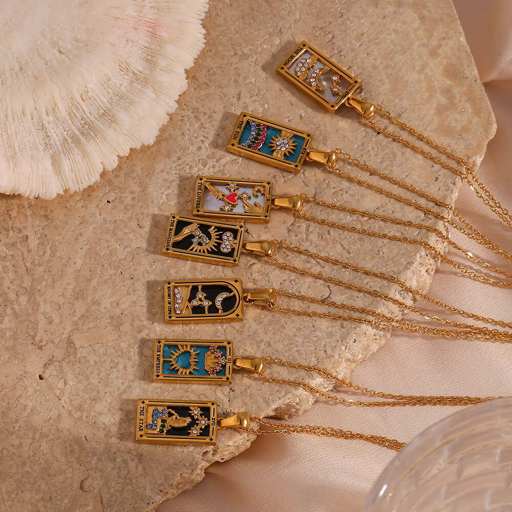 Colorful Gold Tarot Cards Necklaces