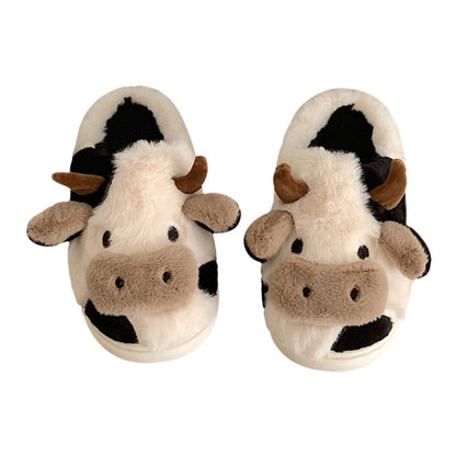 Female winter new soft cute cow cotton slippers Korean version of students fashionable home warm soft sole hair hair shoes